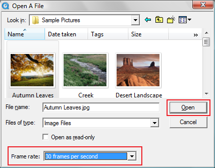 select the image sequence and framerate