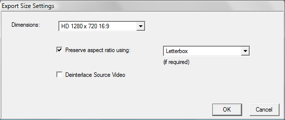 my quicktime movie export size settings