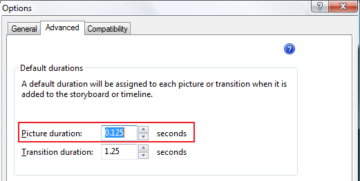 select 1/8 of a second as the picture duration
